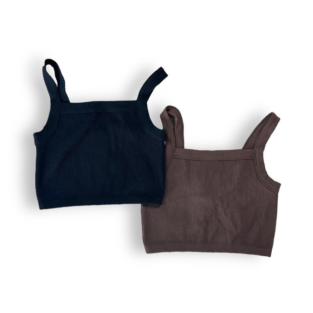 Cotton On Ribbed Seamless Square Neck Crop Top M/L Brown Stretchy Crop Tank